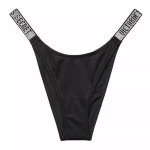M L XL XXL Victoria's Secret Swim Shine Strap Brazilian Bikini Bottom Black